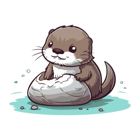 Cute otter on a rock. Vector illustration on white background.