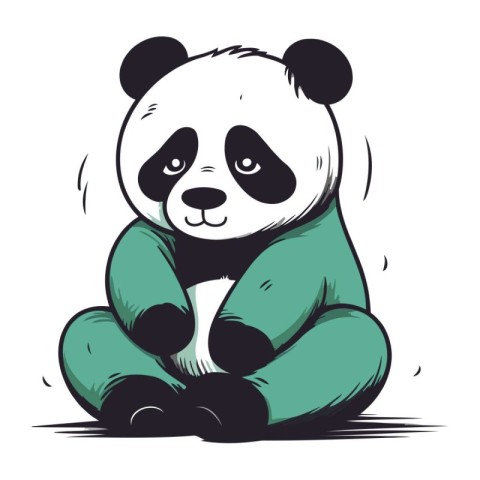 Cute panda bear sitting on the ground. Vector illustration.