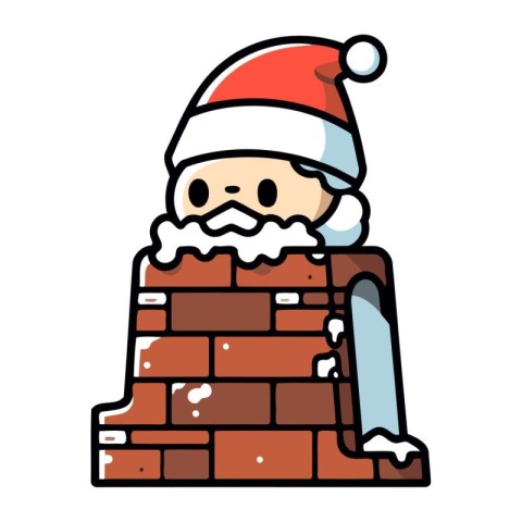 Santa Claus and brick chimney. Vector illustration of Santa Clau