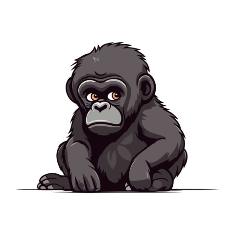 Gorilla sitting on a white background. Vector Illustration.