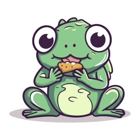 Frog with cookie. Cute cartoon character. Vector illustration.