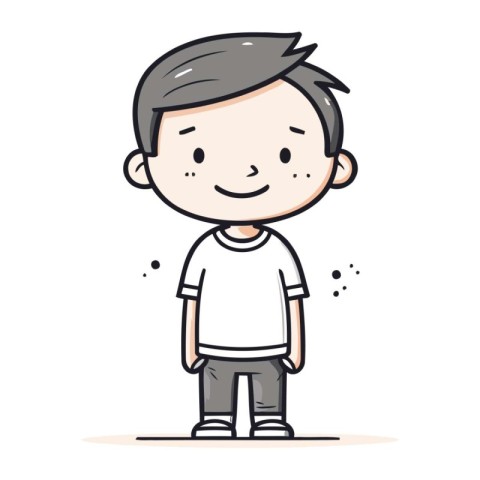 Smiling boy standing and looking at camera. Hand drawn vector il