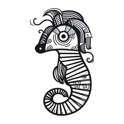 Hippocampus. Zentangle style. Vector illustration.