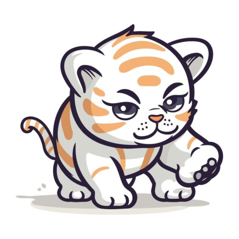 Cute little tiger isolated on a white background. Vector illustr