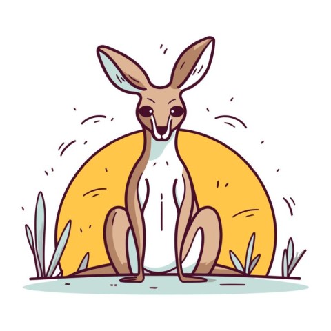 Cute kangaroo sitting on the grass. Vector illustration.