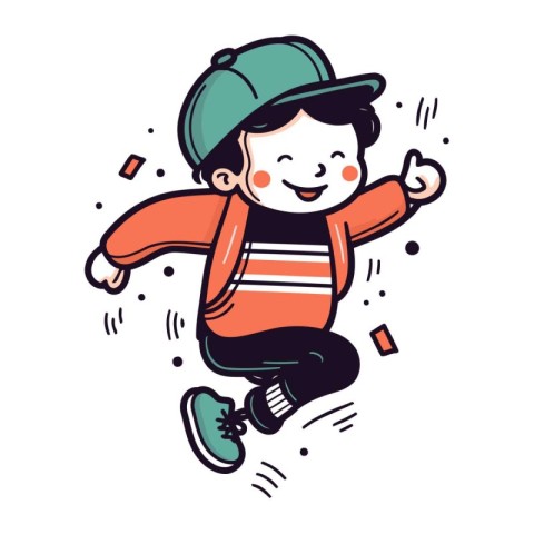 Vector illustration of a happy boy jumping in the air. Cute cart