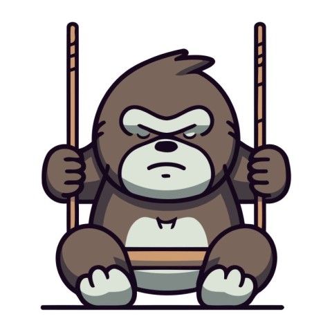 Gorilla Holding Stick Cartoon Mascot Character Vector Illustrati