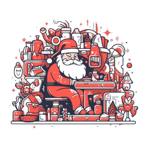 Santa Claus sitting on the couch. Merry Christmas and Happy New