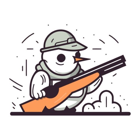 Cartoon hunter with a gun. Vector illustration on white backgrou