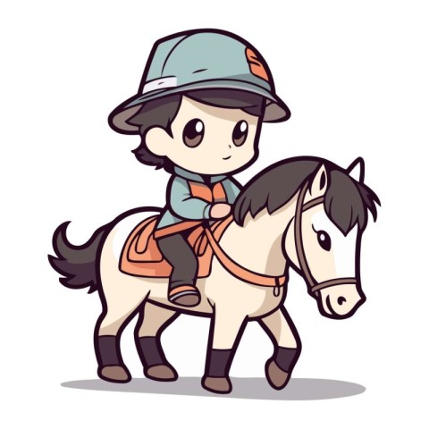 Cute little boy riding a horse. Vector illustration in cartoon s