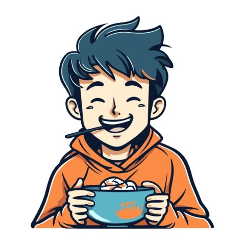 Vector illustration of a boy with a bowl of cereals in his hands