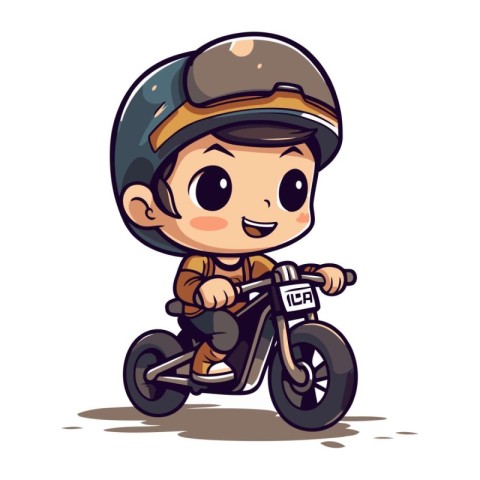 Vector illustration of a boy on a motorbike. Cartoon style.