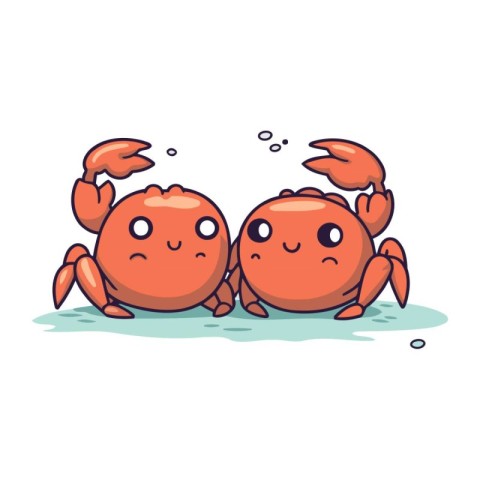 Illustration of two cute crabs on white background. Vector illus