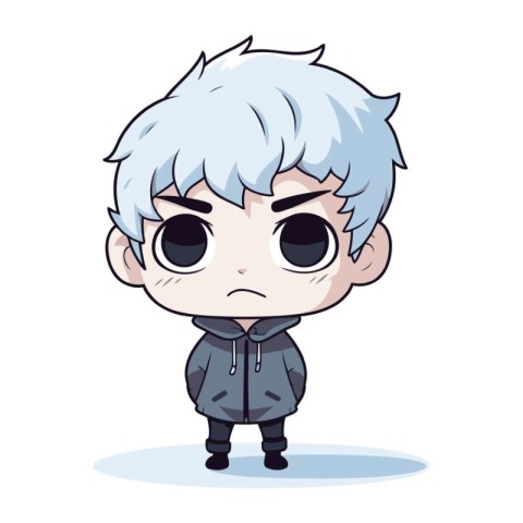 Cute boy with sad expression. Vector illustration. Cartoon style