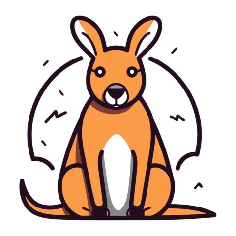 Cartoon kangaroo sitting on the ground. Vector illustration.