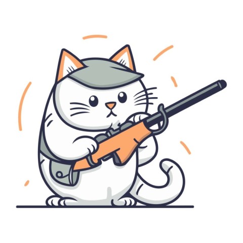 Cute cat with a gun. Vector illustration in cartoon style.