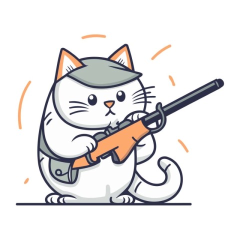 Cute cat with a gun. Vector illustration in cartoon style.
