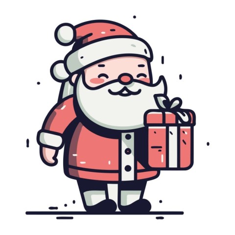 Santa Claus with gift box. Vector illustration in line art style