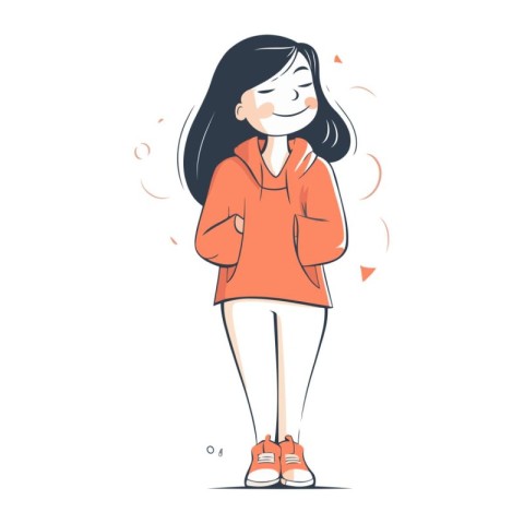 Cute little girl in casual clothes. Vector hand drawn illustrati