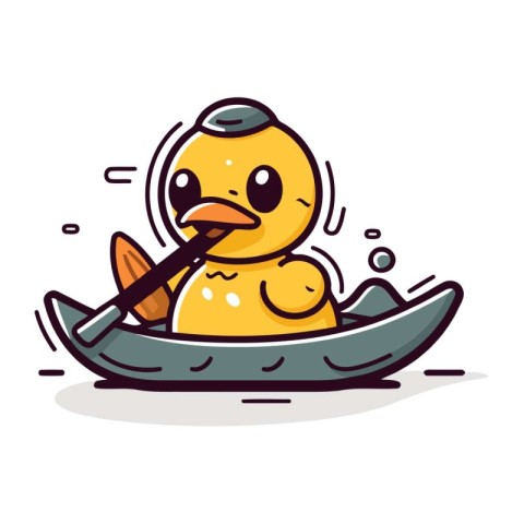 Cute yellow rubber duck floating in a boat. Vector illustration.