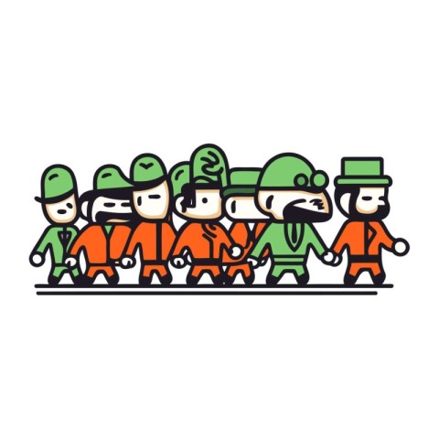 Happy leprechauns. Group of happy leprechauns. Vector illustrati