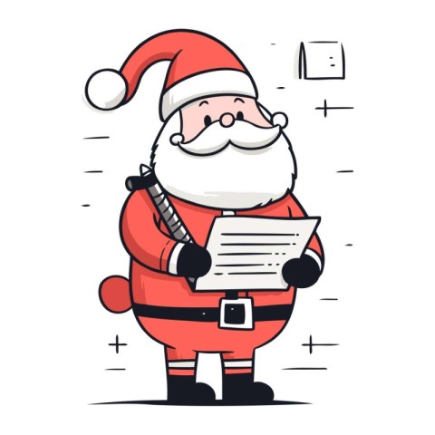 Santa Claus with a list of tasks. Vector illustration in cartoon