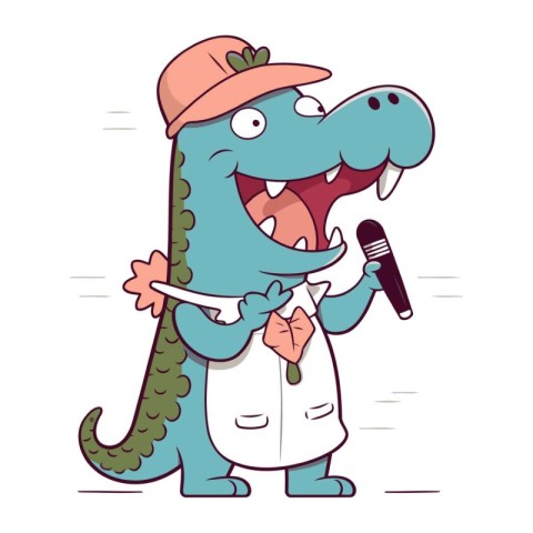 Cartoon crocodile singer with microphone. Vector illustration in