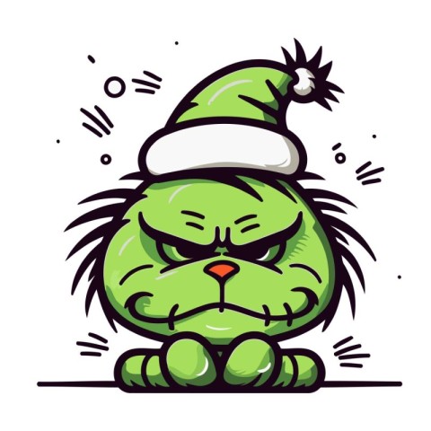 Cute cartoon cat in santa claus hat. Vector illustration.