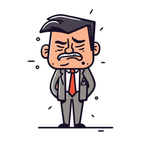 Sad businessman cartoon character. Vector illustration in doodle