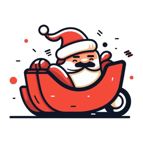 Santa Claus riding a scooter. Christmas and New Year vector illu