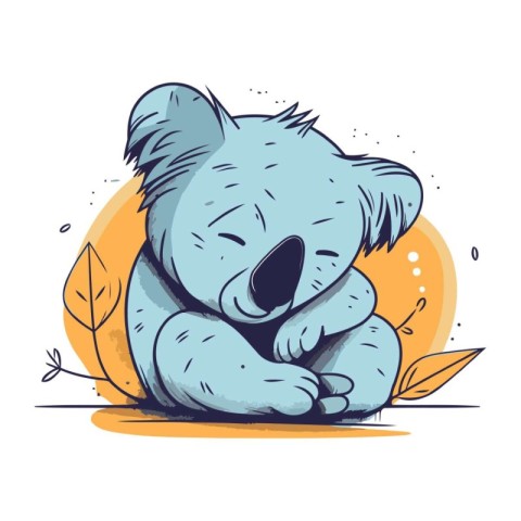 Cute koala sleeping on the autumn leaves. Vector illustration.