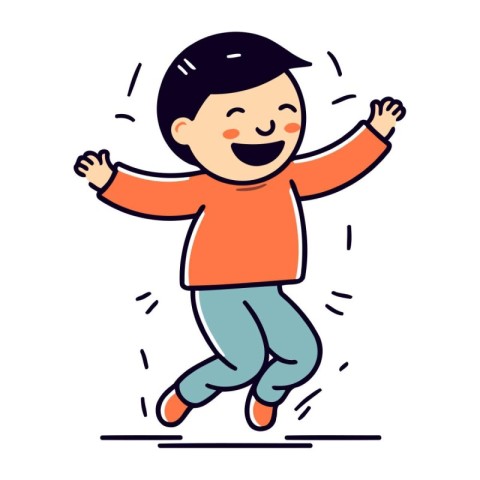 Cheerful little boy jumping in the air. Vector illustration.