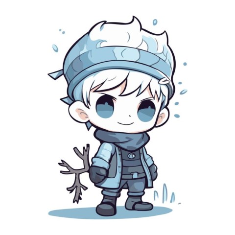 cute boy in winter clothes with snow and ice. vector illustratio