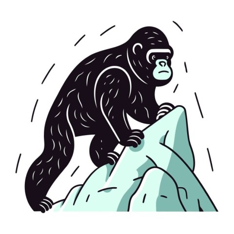 Gorilla on the rock. Vector illustration in a flat style.