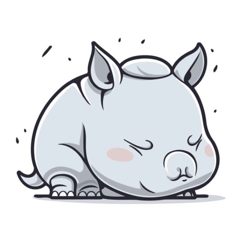 Cute cartoon rhinoceros. Vector illustration on white background