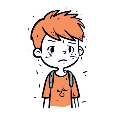 Cute boy with sad expression. sketch for your design. Vector ill