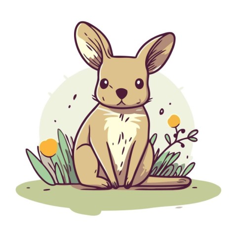 Cute cartoon bunny sitting in the grass. Vector illustration of