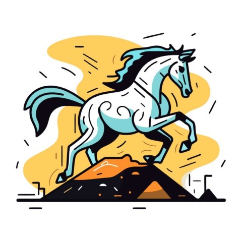 Horse running on a mountain. Vector illustration in cartoon styl