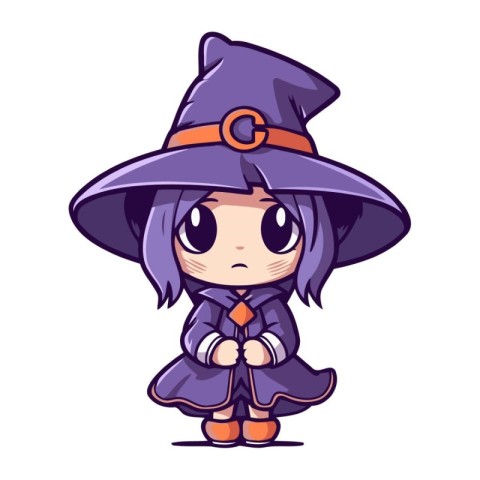 Cute little witch girl. Vector illustration of a cute little wit