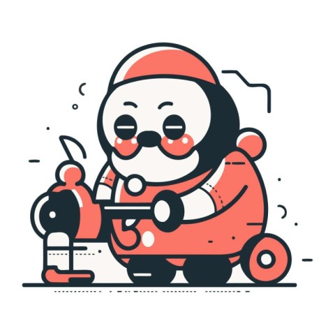 Santa Claus with a magic wand. Vector illustration in thin line