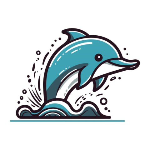 Dolphin jumping out of water. Vector illustration in cartoon sty