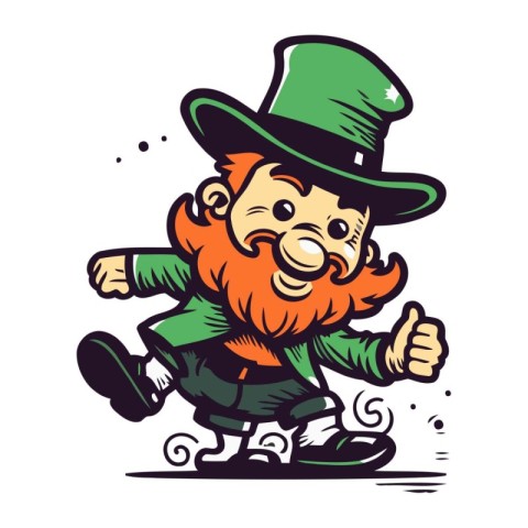 Leprechaun running with skateboard. Vector illustration.