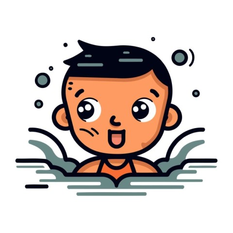 Cute little boy in swimming pool. Vector illustration in flat st