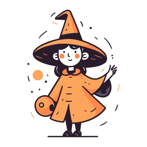 Cute girl in a witch costume. Vector illustration in cartoon sty