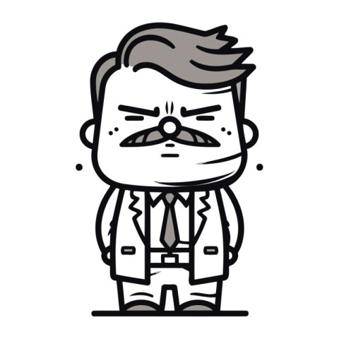 Cartoon illustration of a man with mustache and tie frowning.