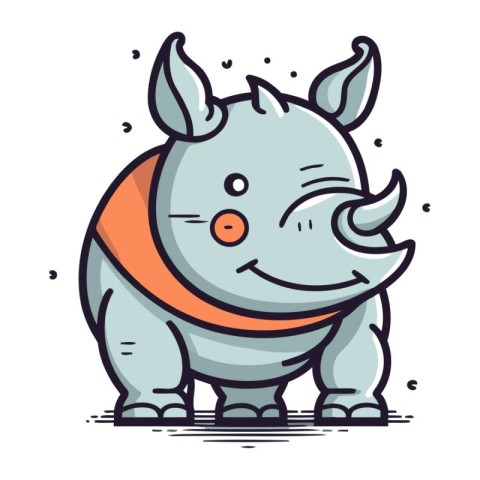 Cute rhinoceros in orange bandage. Vector illustration.