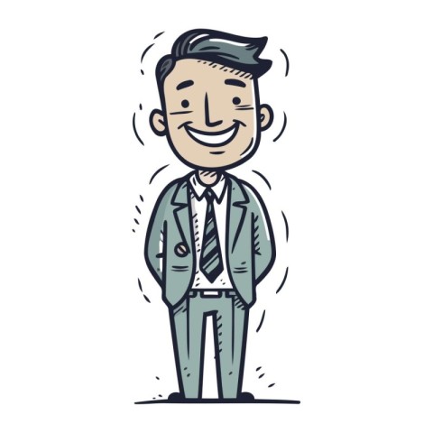 Smiling businessman in suit. Vector illustration in doodle style