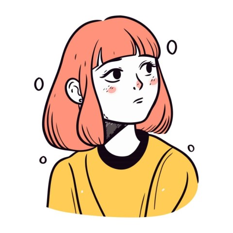 Vector illustration of a girl with pink hair in a yellow shirt.