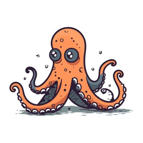 Cartoon octopus isolated on white background. Vector hand drawn