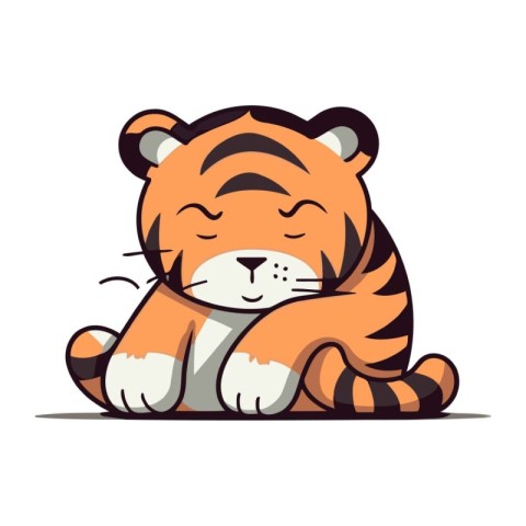 Cartoon tiger sleeping. Vector illustration. Isolated on white b